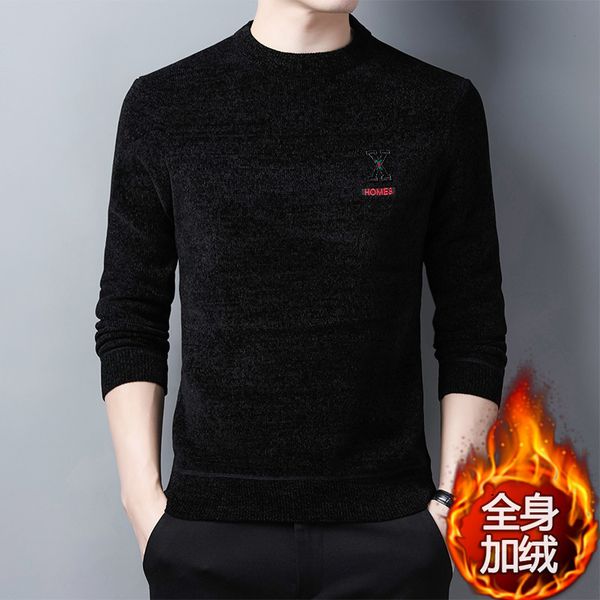various chenille knitwear autumn winter round neck men's plush thickened bottoming shirt-, Black
various chenille knitwear autumn winter round neck men's plush thickened bottoming shirt-, Black
