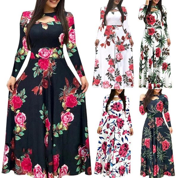 women long sleeve floral print waist tight large swing full-length dress suitable for party dancework travel daily wear casual dresses, Black;gray
women long sleeve floral print waist tight large swing full-length dress suitable for party dancework travel daily wear casual dresses, Black;gray