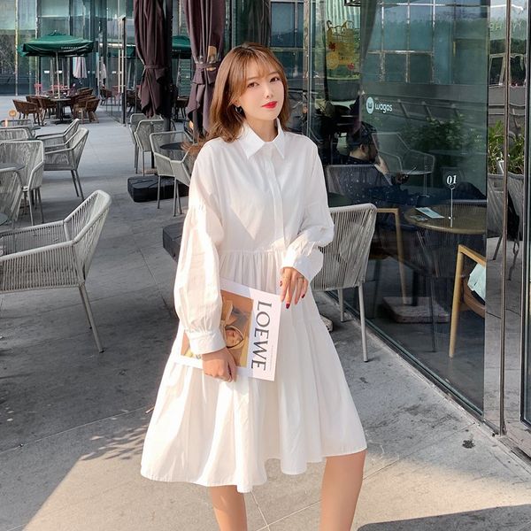 spring korean women's solid color loose a-line shirt dress white skirt jxmyy 210412, Black;gray
spring korean women's solid color loose a-line shirt dress white skirt jxmyy 210412, Black;gray