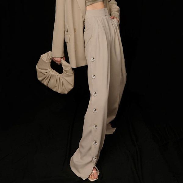 women's pants & capris summer women high waist button slit mopping trousers street fashion loose wide leg streetwear, Black;white
women's pants & capris summer women high waist button slit mopping trousers street fashion loose wide leg streetwear, Black;white