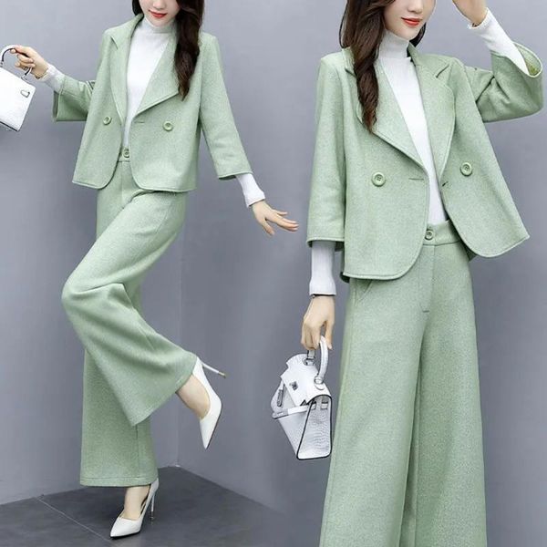 women's two piece pants ladies suit autumn casual fashion single-breasted short blazer wide leg temperament two-piece, White
women's two piece pants ladies suit autumn casual fashion single-breasted short blazer wide leg temperament two-piece, White