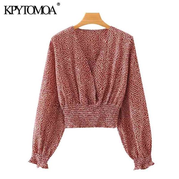 women fashion floral print cropped blouses vintage v neck long sleeve elastic hem female shirts chic 210420, White
women fashion floral print cropped blouses vintage v neck long sleeve elastic hem female shirts chic 210420, White