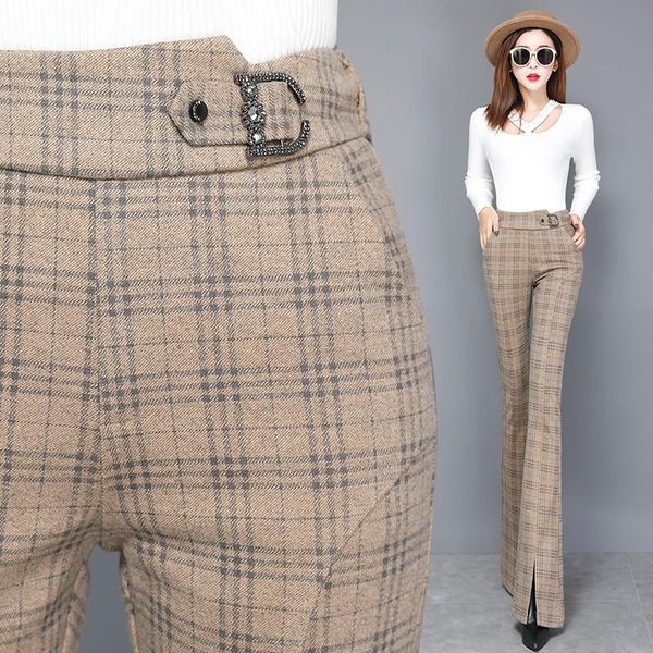 women's pants & capris winter woolen bell bottom women plaid casual high-waist split flare woman, Black;white
women's pants & capris winter woolen bell bottom women plaid casual high-waist split flare woman, Black;white