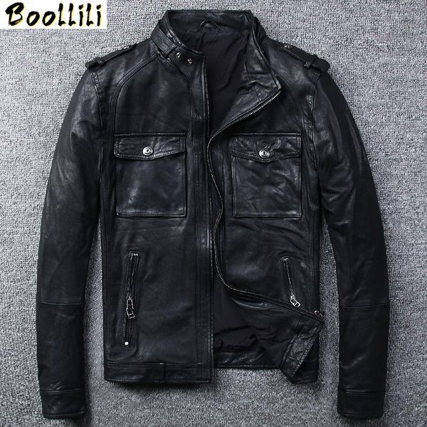 men's leather & faux boollili genuine jacket men casual real sheepskin coat motorcycle man bomber chaqueta cuero hombre, Black
men's leather & faux boollili genuine jacket men casual real sheepskin coat motorcycle man bomber chaqueta cuero hombre, Black
