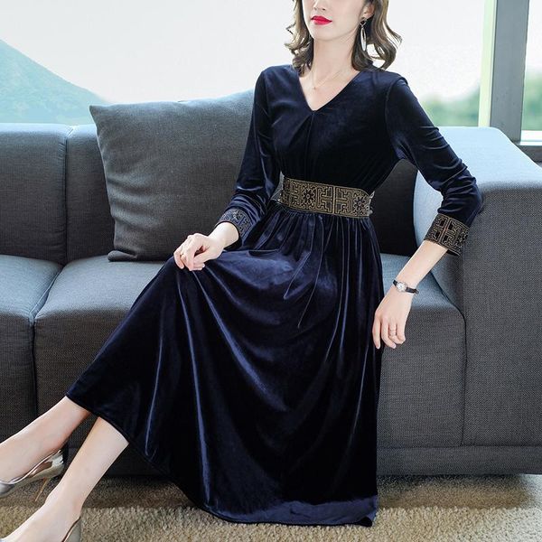 fashion three quarter sleeve women dress spring high waist dresses dark blue 9051 casual, Black;gray 
fashion three quarter sleeve women dress spring high waist dresses dark blue 9051 casual, Black;gray