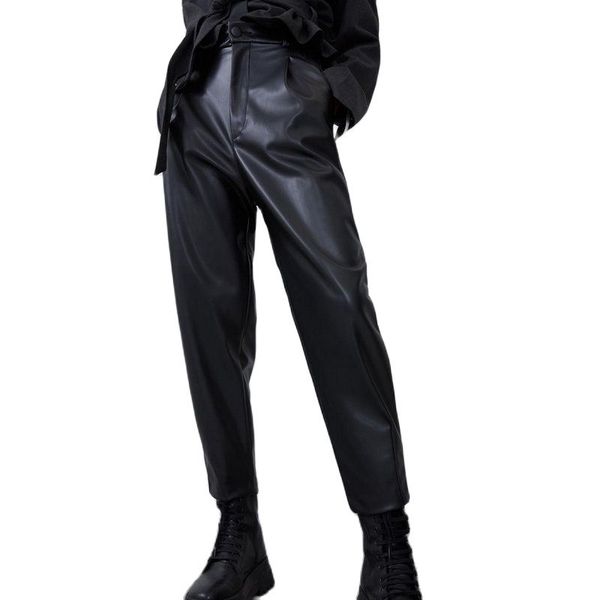 fashion autumn winter women high waist black faux leather pants lady pu loose pencil trousers elegant pocket streetwear 2pcs, Black;white
fashion autumn winter women high waist black faux leather pants lady pu loose pencil trousers elegant pocket streetwear 2pcs, Black;white