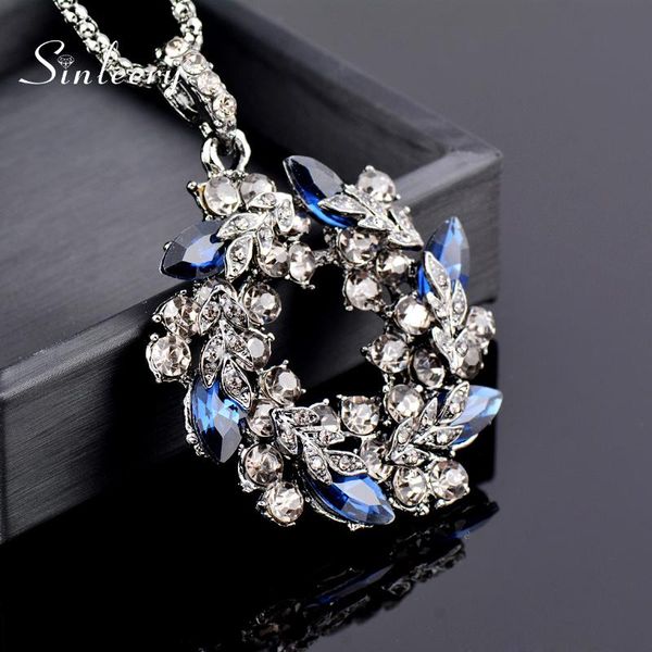pendant necklaces sinleery luxury vintage blue cubic zircon flower long necklace for women black snake chain my344 sso, Silver
pendant necklaces sinleery luxury vintage blue cubic zircon flower long necklace for women black snake chain my344 sso, Silver