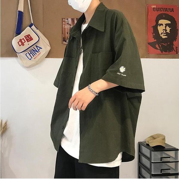 men's korean trend handsome summer hong kong style japanese wrinkle chrysanthemum shirt loose ins casual shirts, White;black
men's korean trend handsome summer hong kong style japanese wrinkle chrysanthemum shirt loose ins casual shirts, White;black