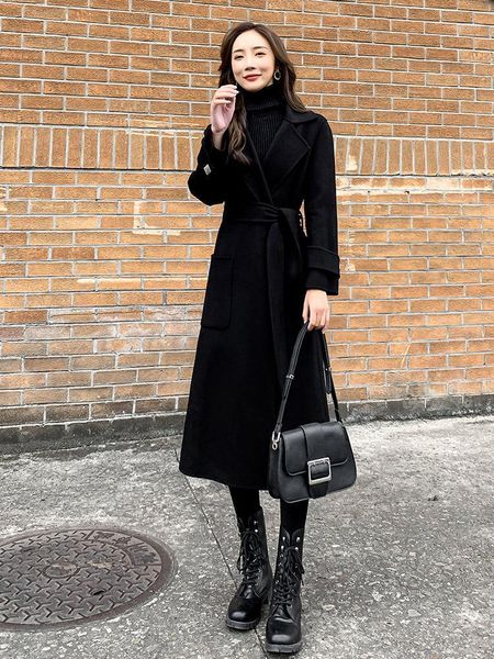 double sided cashmere overcoat women's mid long 2021 autumn and winter black high-end wool hepburn tweed coat & blends
double sided cashmere overcoat women's mid long 2021 autumn and winter black high-end wool hepburn tweed coat & blends