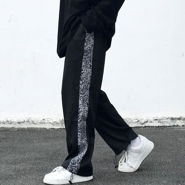 pants fashionable the cashew flower splicing loose straight men's brand color matching elastic waist casual street trend, Black
pants fashionable the cashew flower splicing loose straight men's brand color matching elastic waist casual street trend, Black