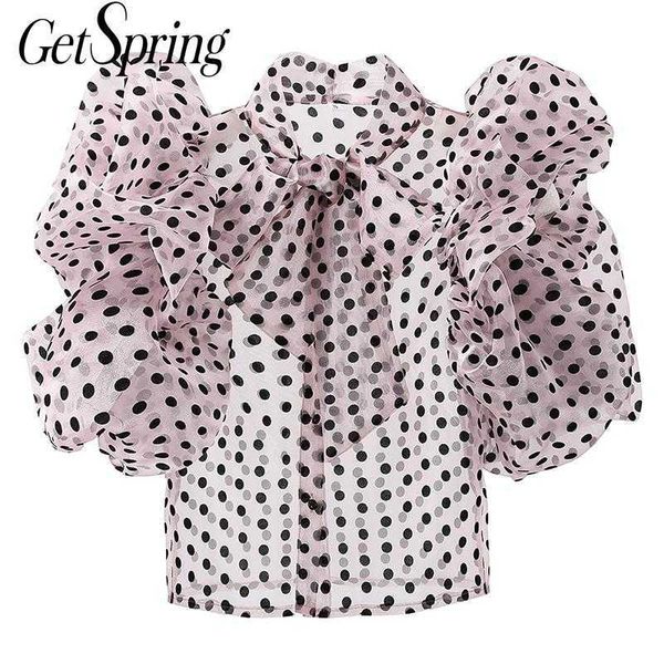 getspring women blouse puff sleeve bow chiffon 's summer s pink white vintage dot short shirt 210601
getspring women blouse puff sleeve bow chiffon 's summer s pink white vintage dot short shirt 210601
