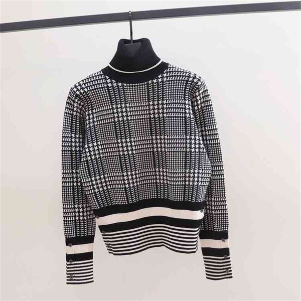 autumn and winter new tb french hepburn style high neck contrast color thousand check stripe long sleeve loose knit sweater, White
autumn and winter new tb french hepburn style high neck contrast color thousand check stripe long sleeve loose knit sweater, White