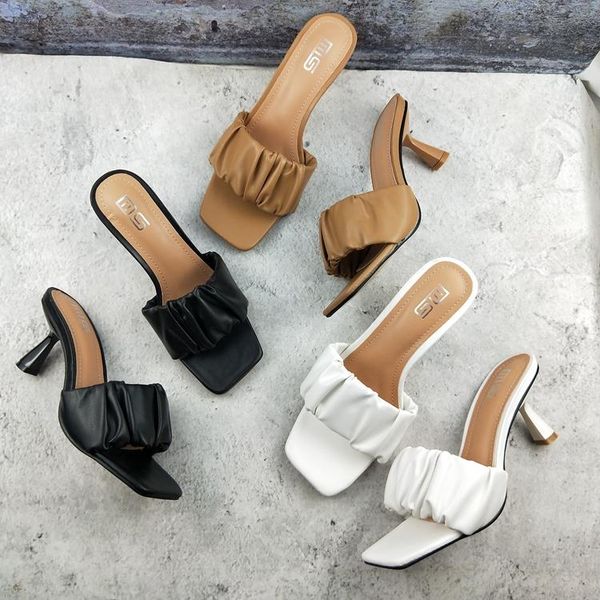 slippers shoes mules for women 2021 heels slides pantofle fashion high summer thin luxury pu rome rubber pleated woman, Black
slippers shoes mules for women 2021 heels slides pantofle fashion high summer thin luxury pu rome rubber pleated woman, Black