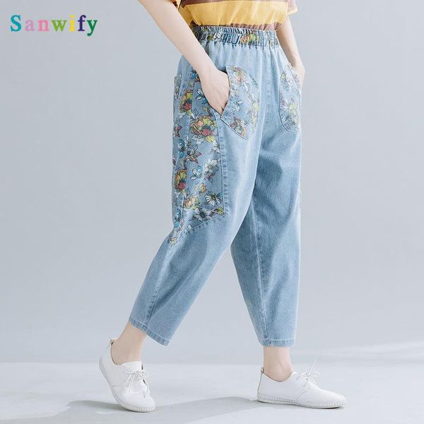 women's jeans summer fall denim harem pants ankle-length loose wasit washed trousers vintage floral printed pockets 2021, Blue
women's jeans summer fall denim harem pants ankle-length loose wasit washed trousers vintage floral printed pockets 2021, Blue