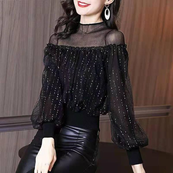 women's blouses & shirts mesh black lace women blouse summer 2021 turtleneck see-through loose lantern sleeved elegant office lady pull, White
women's blouses & shirts mesh black lace women blouse summer 2021 turtleneck see-through loose lantern sleeved elegant office lady pull, White