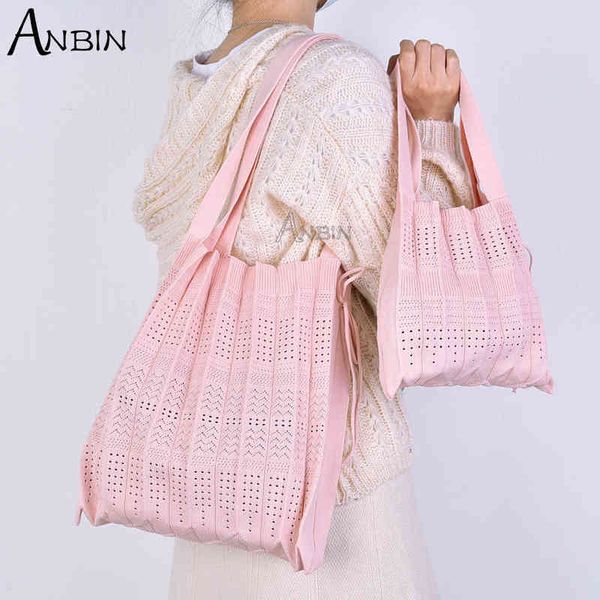 women's bag wool knitting organ shoulder bags pleated fold bow-knot design candy colors hollow large capacity handbag for women y220304
women's bag wool knitting organ shoulder bags pleated fold bow-knot design candy colors hollow large capacity handbag for women y220304
