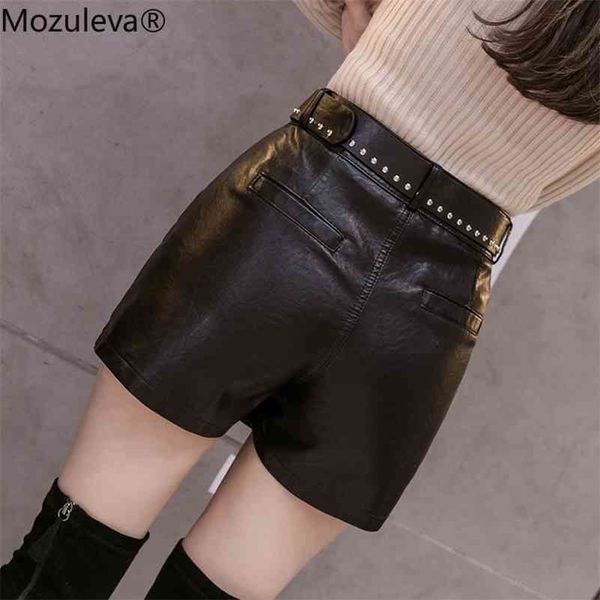 style for autumn winter high waist slim front black pants small rivet pu leather short skirt women's 210416
style for autumn winter high waist slim front black pants small rivet pu leather short skirt women's 210416
