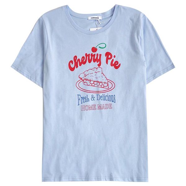 women's t-shirt summer fresh light blue japanese cute letter cake round neck loose all-match short-sleeved, White
women's t-shirt summer fresh light blue japanese cute letter cake round neck loose all-match short-sleeved, White