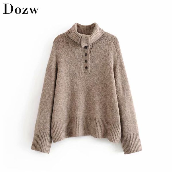women solid loose turtleneck sweater winter long sleeve button pullover jumper casual warm ladies khaki pull femme 210414, White;black
women solid loose turtleneck sweater winter long sleeve button pullover jumper casual warm ladies khaki pull femme 210414, White;black