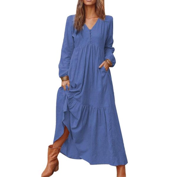 apparel elegant dress summer vintage solid color cotton linen v neck long sleeve kaftan women maxi dress clothing, Black;gray
apparel elegant dress summer vintage solid color cotton linen v neck long sleeve kaftan women maxi dress clothing, Black;gray