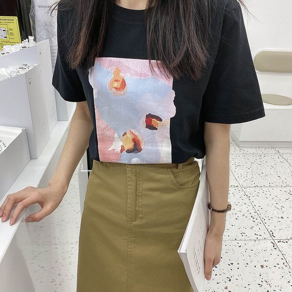 women's t-shirt summer cotton shirt short sleeve vintage print casual black t-shirts fashion for tees blusa ma5c, White
women's t-shirt summer cotton shirt short sleeve vintage print casual black t-shirts fashion for tees blusa ma5c, White