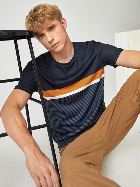 men striped colorblock tee o6am#, White;black 
men striped colorblock tee o6am#, White;black