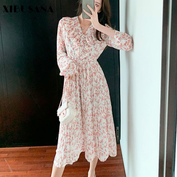 v-neck pleated dress women spring autumn female long sleeve vintage printed floral casual chiffon dresses vestido 210423, Black;gray
v-neck pleated dress women spring autumn female long sleeve vintage printed floral casual chiffon dresses vestido 210423, Black;gray