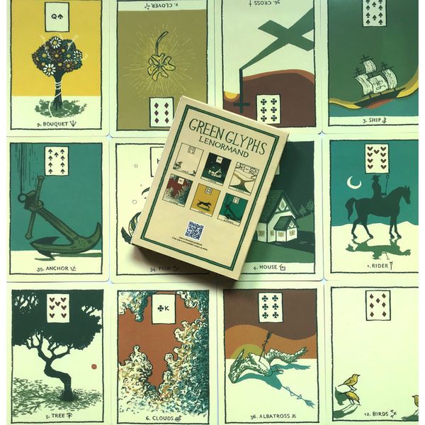 40cards green glyphs lenormand tarot deck game family party board magical fate divination for