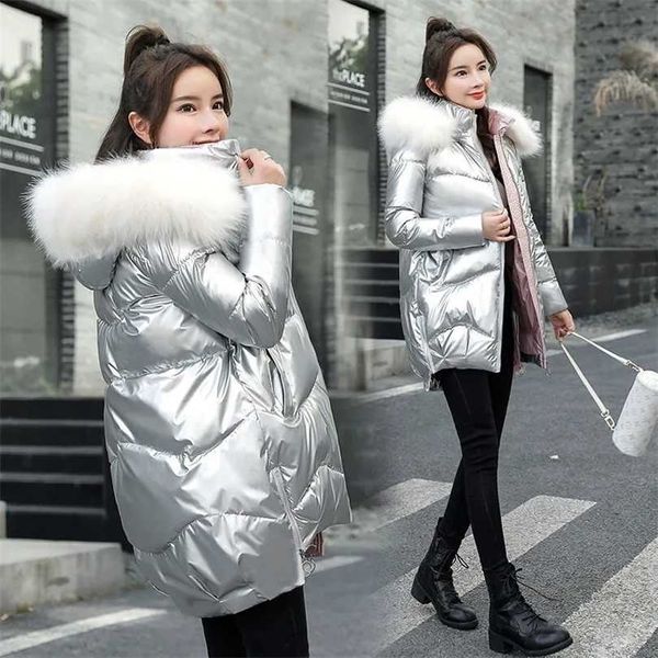 glossy hooded removable fur collar warm parka women korean loose long sleeve cotton-padded jackets trendy thick winter overcoat 211011, Black
glossy hooded removable fur collar warm parka women korean loose long sleeve cotton-padded jackets trendy thick winter overcoat 211011, Black