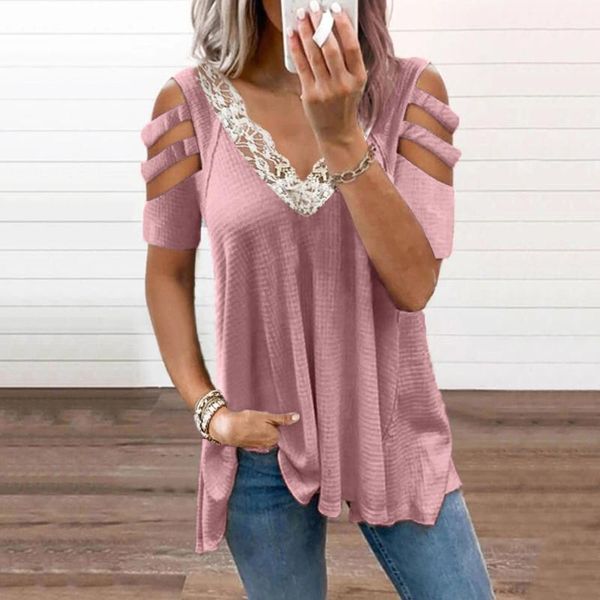 women's t-shirt oversize hollow out stripe short sleeve stitching lace t-shirts tunic v-neck causal plus size women clothing, White
women's t-shirt oversize hollow out stripe short sleeve stitching lace t-shirts tunic v-neck causal plus size women clothing, White