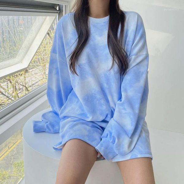 women's tracksuits cotton shorts sets tie dye fashion sweatshirt 2 piece tracksuit women casual sports suit home kpop clothes spring au, Gray 
women's tracksuits cotton shorts sets tie dye fashion sweatshirt 2 piece tracksuit women casual sports suit home kpop clothes spring au, Gray