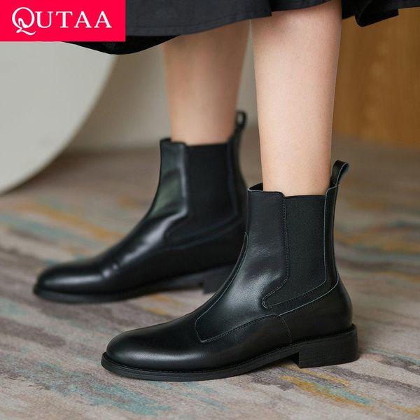 boots qutaa 2022 elegant slip on ankle quality cow leather solid comfort women shoes casual round toe short size 34-39, Black
boots qutaa 2022 elegant slip on ankle quality cow leather solid comfort women shoes casual round toe short size 34-39, Black