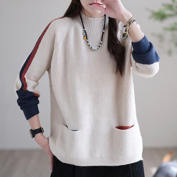 women's sweaters johnature women vintage loose knitted sweater pocket casual o-neck long sleeve clothing 2021 autumn cotton blend, White;black
women's sweaters johnature women vintage loose knitted sweater pocket casual o-neck long sleeve clothing 2021 autumn cotton blend, White;black