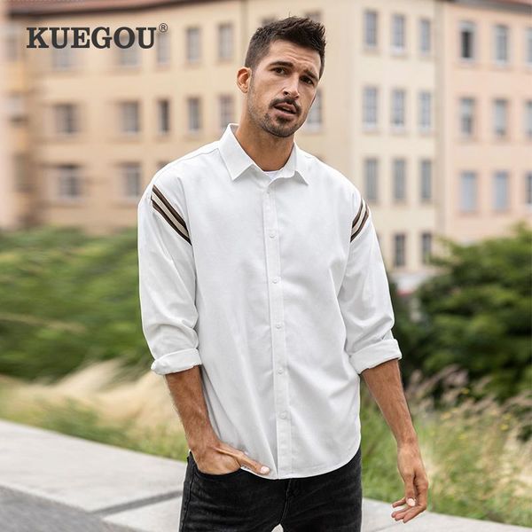 men's casual shirts kuegou 2021 autumn clothing men patchwork striped comfortable fashion shirt plus size 20552, White;black
men's casual shirts kuegou 2021 autumn clothing men patchwork striped comfortable fashion shirt plus size 20552, White;black