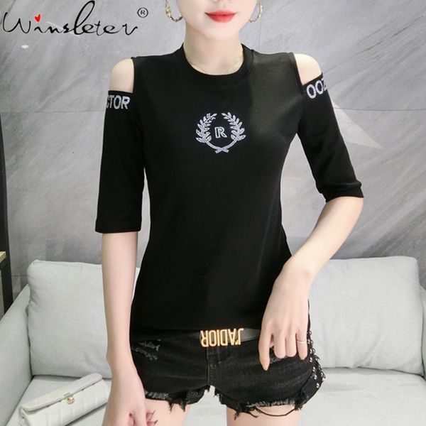 women's t-shirt summer european style cotton o-neck off shoulder shiny diamonds women half sleeve slim tees t13127a dhe0, White
women's t-shirt summer european style cotton o-neck off shoulder shiny diamonds women half sleeve slim tees t13127a dhe0, White