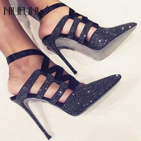 women's ankle strap heels sandals pointed toe stiletto pumps party dress shoes cross bandage buckle rhinestone high heel, Black
women's ankle strap heels sandals pointed toe stiletto pumps party dress shoes cross bandage buckle rhinestone high heel, Black