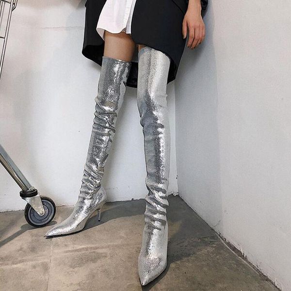 boots silver gold sequined bling nightclub party shoes pointed toe stiletto high heel, Black
boots silver gold sequined bling nightclub party shoes pointed toe stiletto high heel, Black
