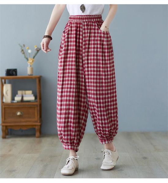 women's pants & capris 2021 summer vintage literature plaid casual cotton and linen elastic waist harem women, Black;white
women's pants & capris 2021 summer vintage literature plaid casual cotton and linen elastic waist harem women, Black;white
