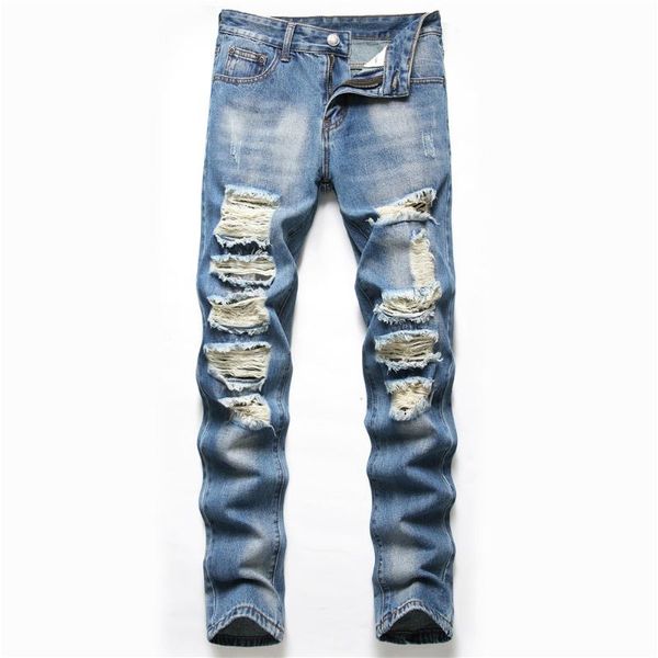 men's jeans style denim trousers cross-border hole ruined straight plus size pants trend, Blue
men's jeans style denim trousers cross-border hole ruined straight plus size pants trend, Blue