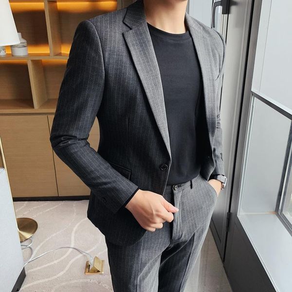 spring men's long sleeve suit korean slim fashion stripe handsome bridegroom man two piece set suits & blazers, White;black
spring men's long sleeve suit korean slim fashion stripe handsome bridegroom man two piece set suits & blazers, White;black