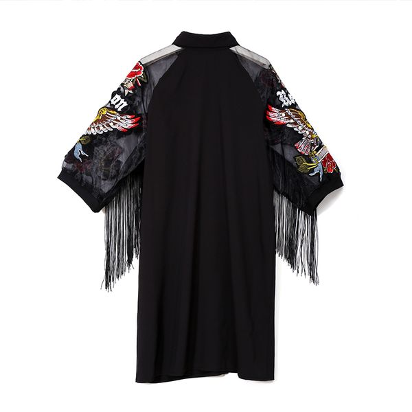 2021new woman plus size black casual shirt dress 3/4 mesh sleeves eagle embroidery fringe ladies midi straight party dress robe 3398, Black;gray
2021new woman plus size black casual shirt dress 3/4 mesh sleeves eagle embroidery fringe ladies midi straight party dress robe 3398, Black;gray