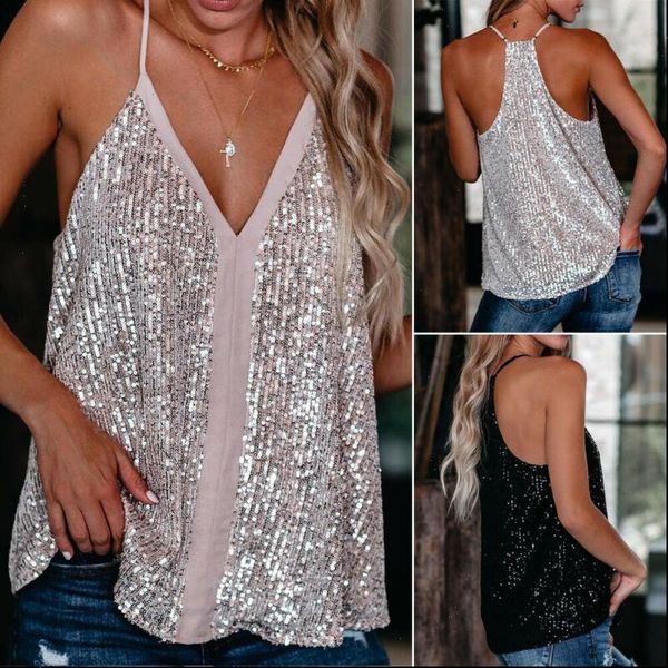 women womens camis v neck loose sleeveless vest tanks lady sequin cocktail tees, White
women womens camis v neck loose sleeveless vest tanks lady sequin cocktail tees, White