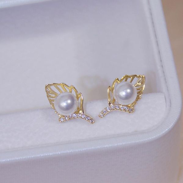 

stud 14k real gold plated fashion jewelery crystal pearl leaves cute exquisite earrings for woman holiday party elegant earring, Golden;silver