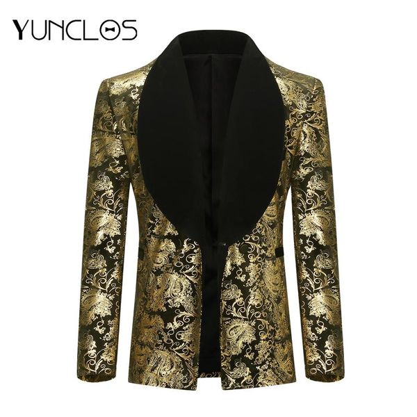 men's suits & blazers yunclos golden blazer wedding and party suit black collar single-breasted with one button, White;black
men's suits & blazers yunclos golden blazer wedding and party suit black collar single-breasted with one button, White;black