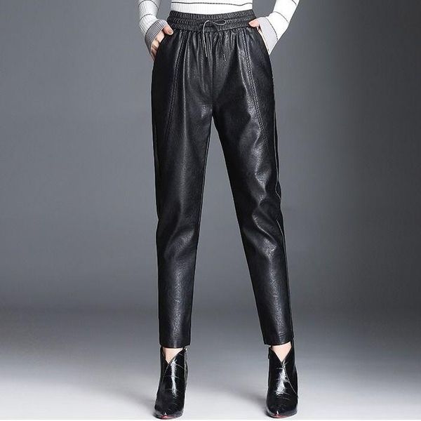 women's pants & capris women pu leather drawstring tie ankle trousers elastic waist pockets black streetwear pantalones mujer rh662, Black;white
women's pants & capris women pu leather drawstring tie ankle trousers elastic waist pockets black streetwear pantalones mujer rh662, Black;white