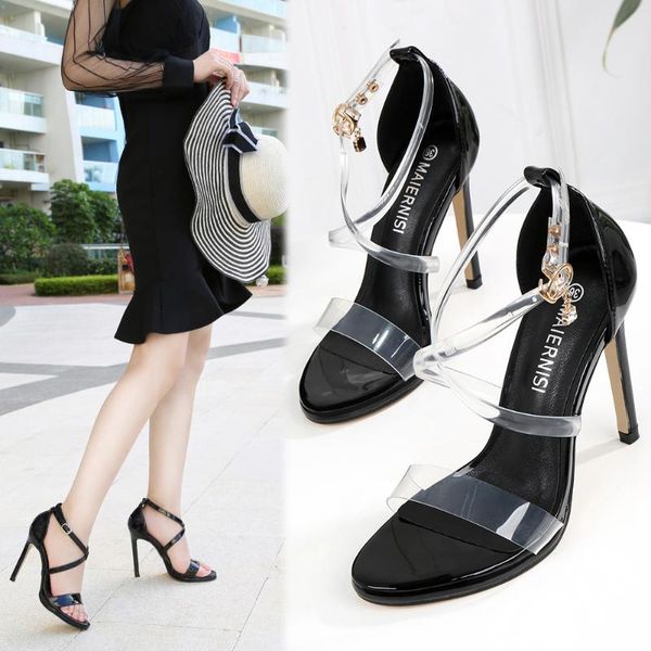 women high heels sandals party thin heel pvc transparent cross strap wedding shoes, Black
women high heels sandals party thin heel pvc transparent cross strap wedding shoes, Black