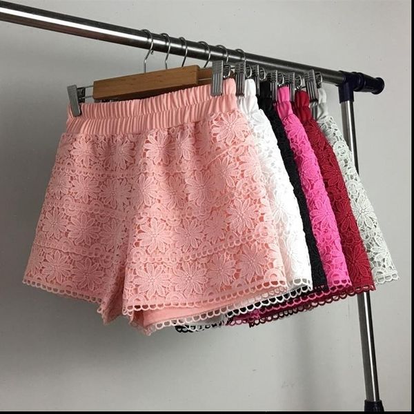 women shorts summer lace out wear thin feminino elastic high waist white short femme c4078, White;black
women shorts summer lace out wear thin feminino elastic high waist white short femme c4078, White;black