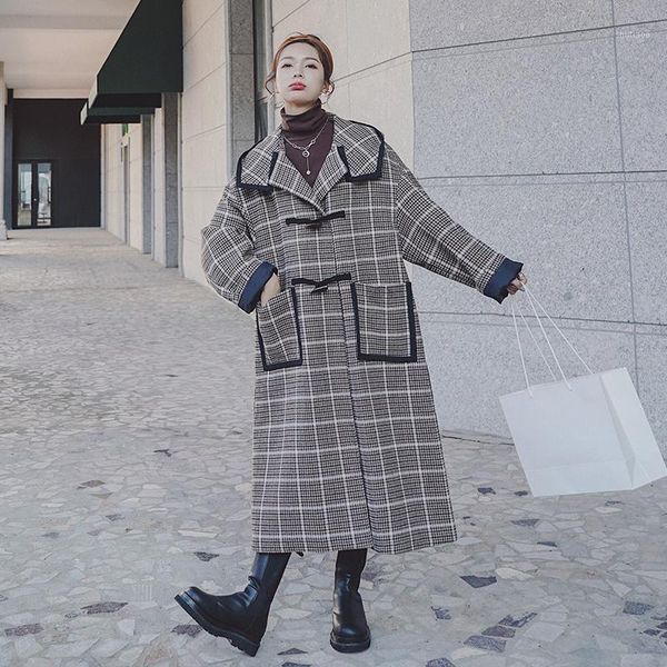 women's wool & blends vintage plaid horn button hooded long coat autumn winter women thicken cotton padded jacket overcoat plus size tr, Black
women's wool & blends vintage plaid horn button hooded long coat autumn winter women thicken cotton padded jacket overcoat plus size tr, Black