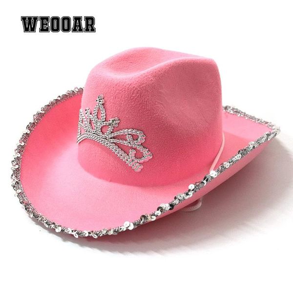 wide brim hats 2021 pink tiara western style cowboy hat cowgirl for women girl rolled fedora caps beach sequin party cap mz233, Blue;gray
wide brim hats 2021 pink tiara western style cowboy hat cowgirl for women girl rolled fedora caps beach sequin party cap mz233, Blue;gray