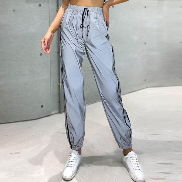 women's pants & capris women casual harem sweatpants shine reflective fashion 2021 female loose dancing trousers plus size pantalon spo, Black;white 
women's pants & capris women casual harem sweatpants shine reflective fashion 2021 female loose dancing trousers plus size pantalon spo, Black;white